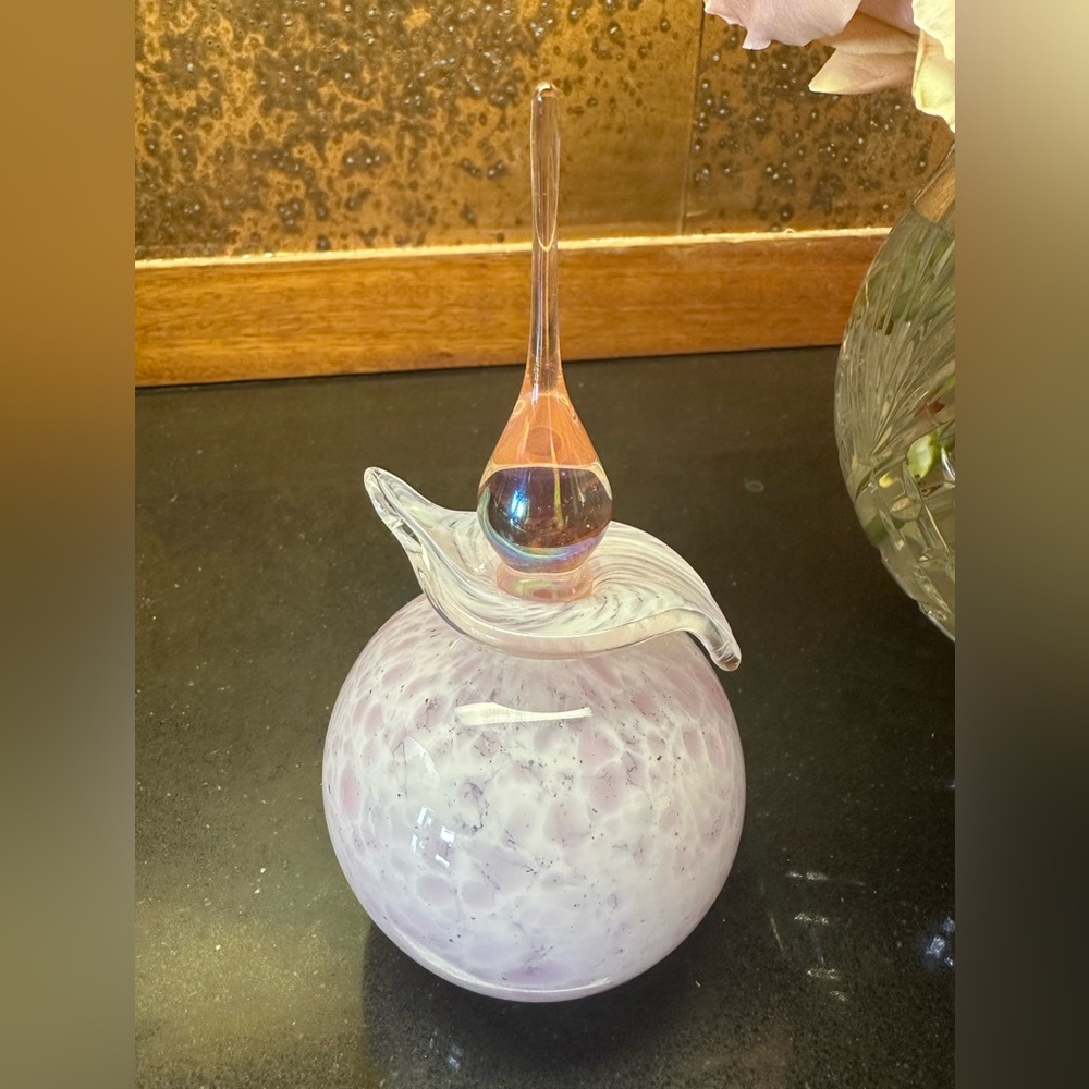Sylvestri Pink Iridescent Perfume Bottle Blown Glass